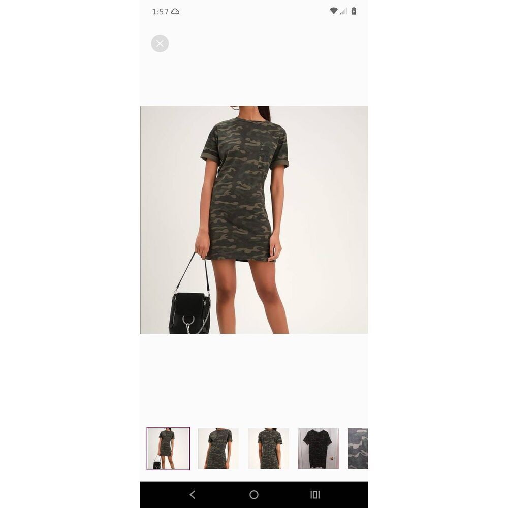 Small RD Style Camo Short Sleeve Cotton Crew Neck Pullover Casual Mini Dress